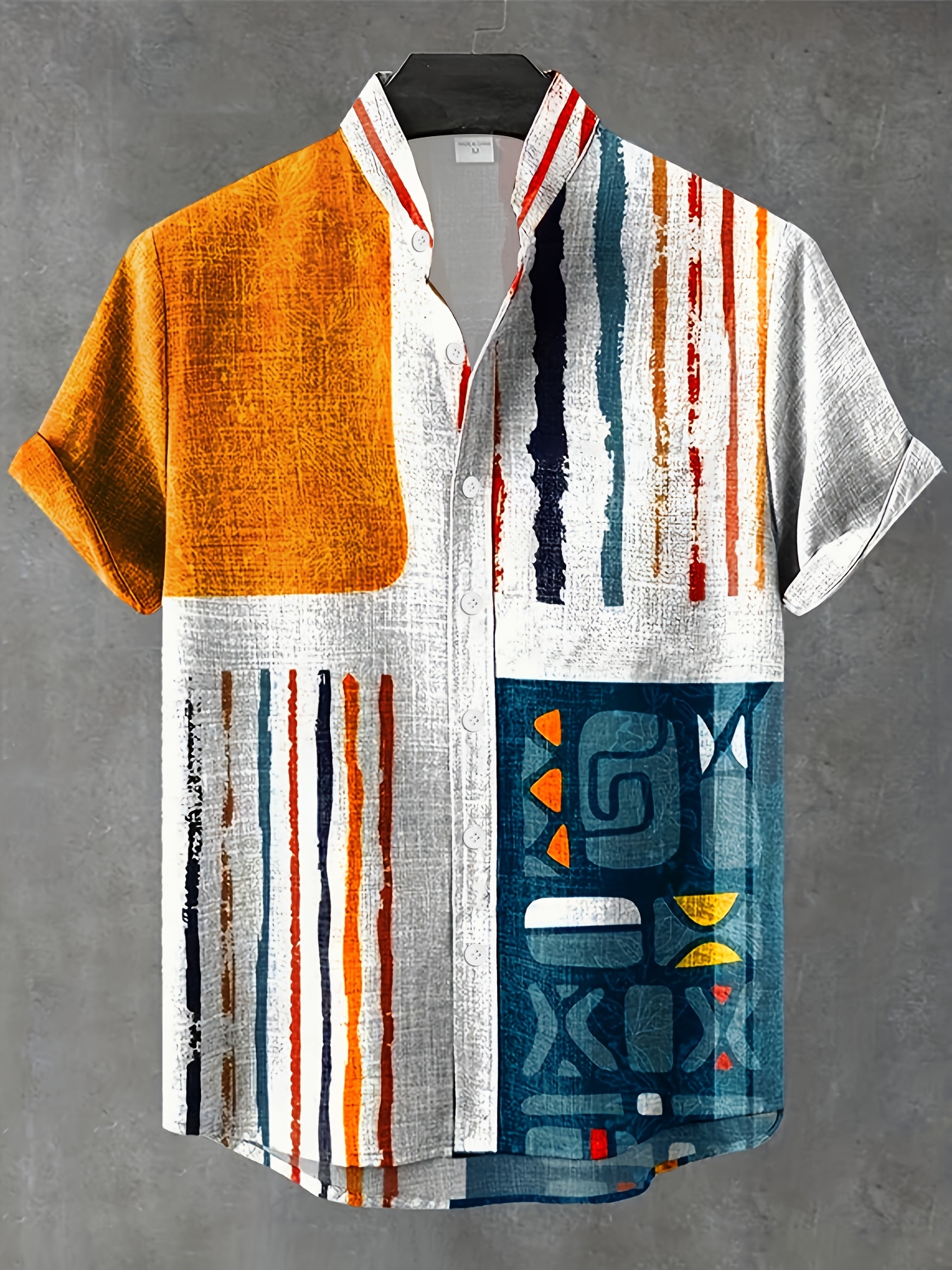 Men's Casual Digital Print for Polo Collar Camouflage Pattern Shirt Short Sleeve Button Design  for Adults